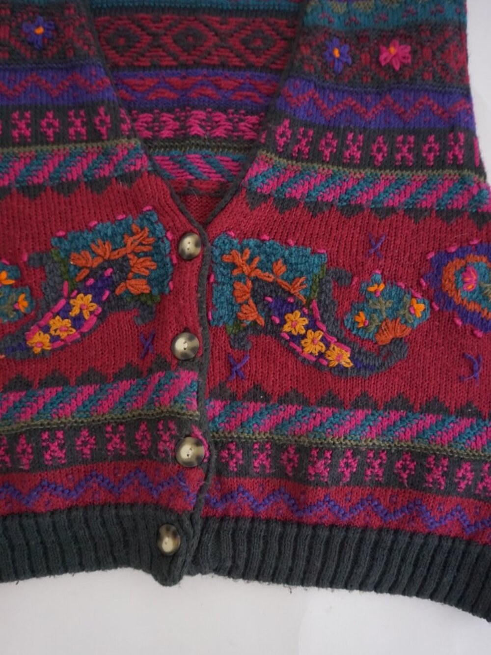 Vintage Jantzen Magenta Floral Tapestry Cottagecore Button Front Sweater Vest XL - Picture 5 of 9